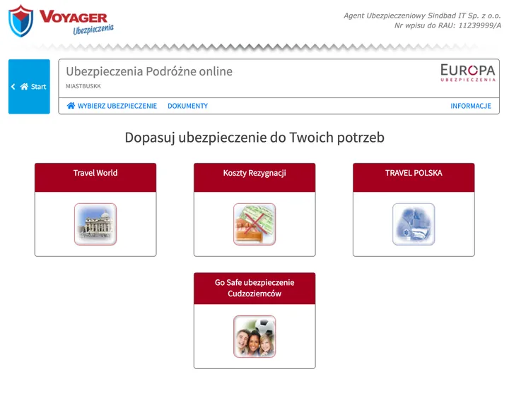 Screenshot of step 1 in the Polish purchase system: Choose Go Safe (screen “Dopasuj ubezpieczenie do Twoich potrzeb”)