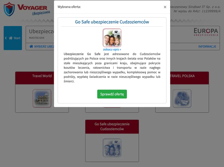 Screenshot of step 2 in the Polish purchase system: Open the calculator (screen “Wybrana oferta”)