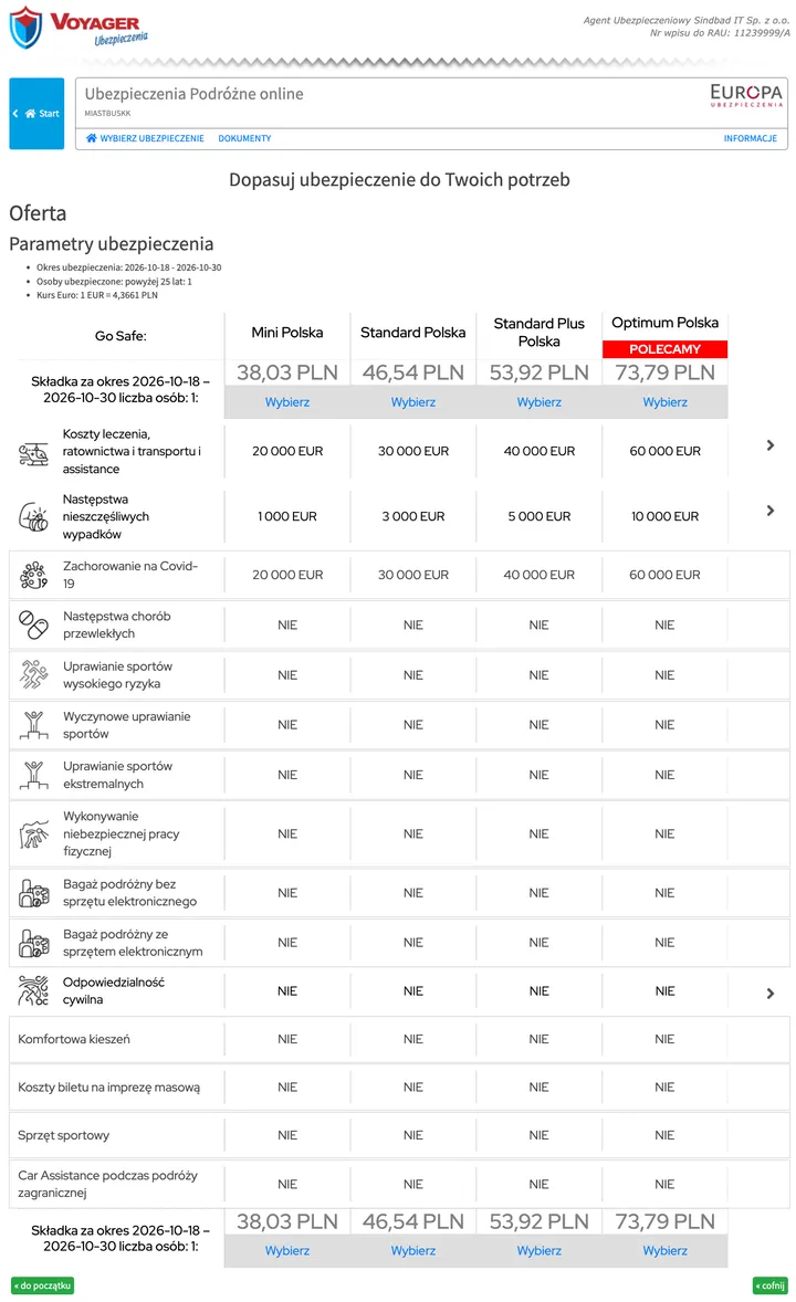 Screenshot of step 4 in the Polish purchase system: Choose the plan (screen “Oferta”)