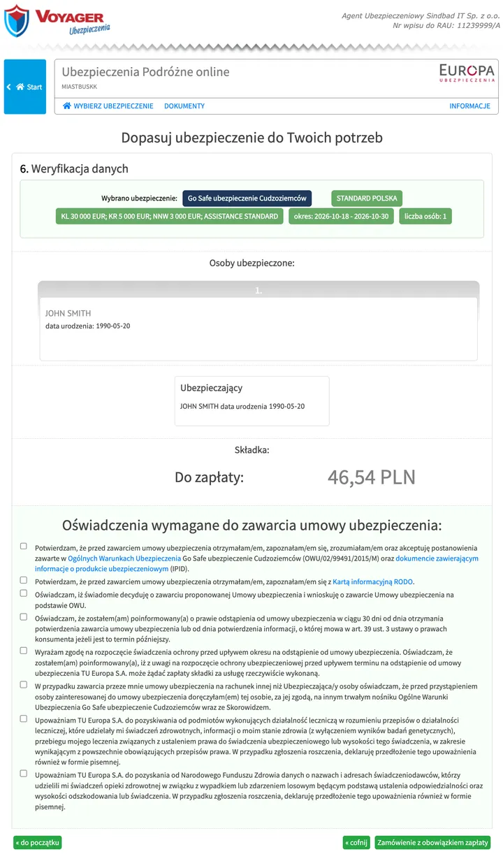 Screenshot of step 8 in the Polish purchase system: Check and order (screen “6. Weryfikacja danych”)